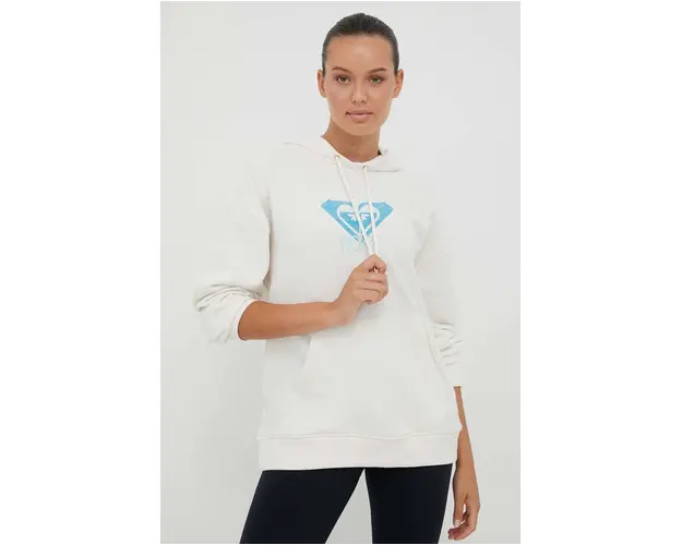 Roxy bluza x Lisa Andersen femei, culoarea bej, cu gluga, cu imprimeu