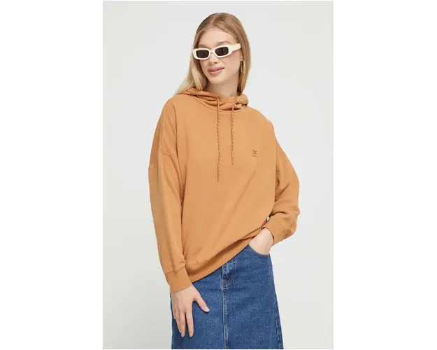 Billabong bluza femei, culoarea maro, cu gluga, neted