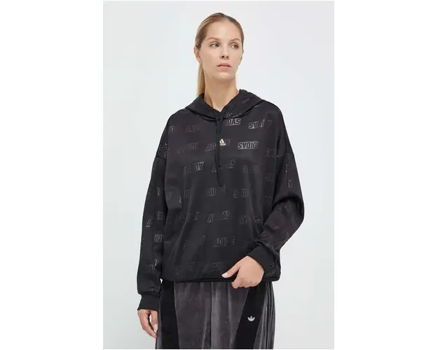 adidas bluza femei, culoarea negru, cu gluga, modelator