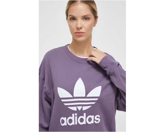 adidas Originals hanorac de bumbac femei, culoarea violet, cu imprimeu