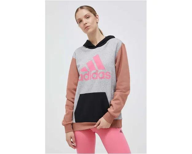adidas bluza femei, culoarea gri, cu gluga, modelator