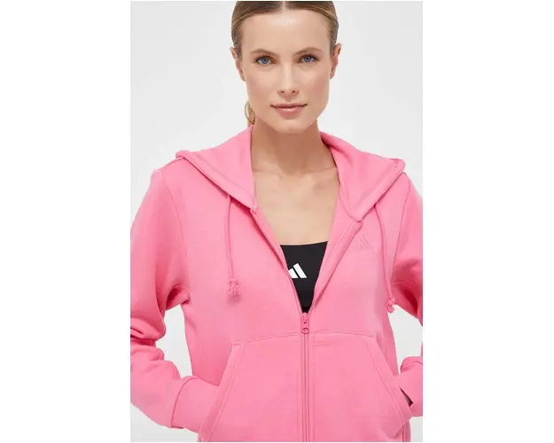 adidas bluza femei, culoarea roz, cu gluga, neted