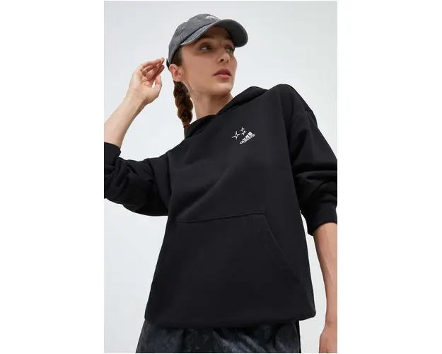 adidas hanorac de bumbac femei, culoarea negru, cu gluga, cu imprimeu