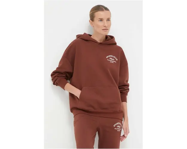Fila bluza femei, culoarea maro, cu gluga, cu imprimeu