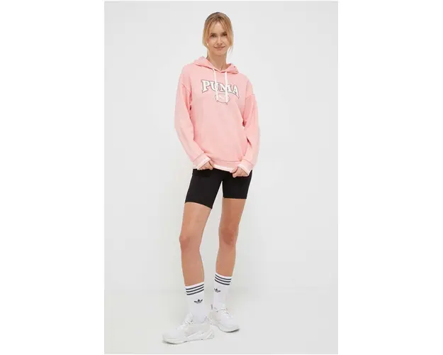 Puma bluza femei, culoarea roz, cu gluga, cu imprimeu