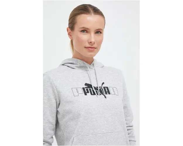 Puma bluza femei, culoarea gri, cu gluga, cu imprimeu