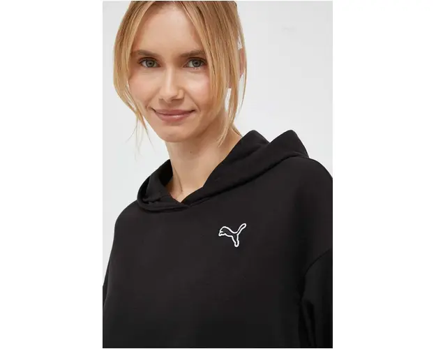 Puma hanorac de bumbac BETTER ESSENTIALS femei, culoarea negru, cu gluga, uni 675988