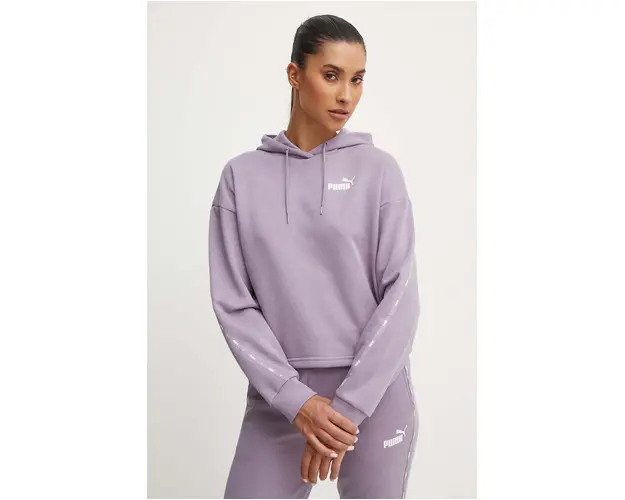 Puma bluza femei, culoarea violet, cu gluga, cu imprimeu
