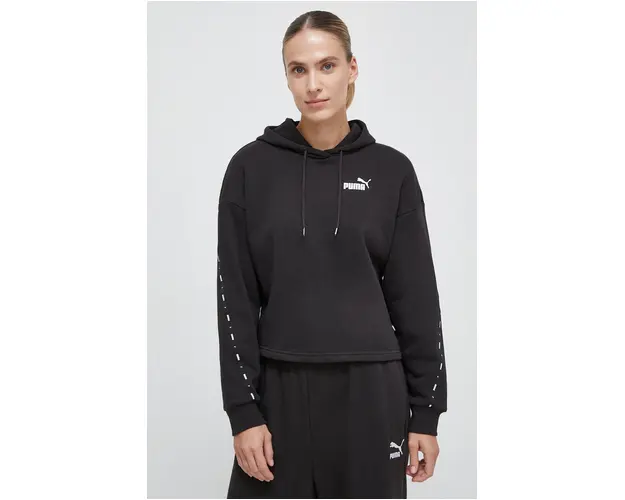 Puma bluza femei, culoarea negru, cu gluga, cu imprimeu