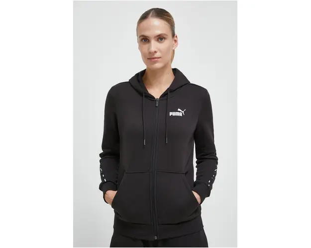Puma bluza femei, culoarea negru, cu gluga, cu imprimeu