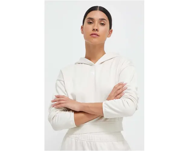 Puma bluza femei, culoarea bej, cu gluga, neted