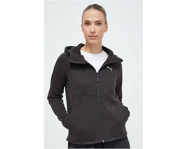 Puma bluza femei, culoarea negru, cu gluga, neted