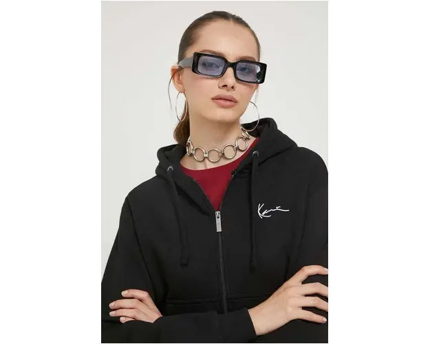 Karl Kani bluza femei, culoarea negru, cu gluga, neted