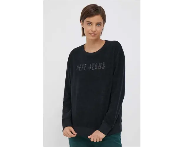 Pepe Jeans bluza femei, culoarea negru, cu imprimeu