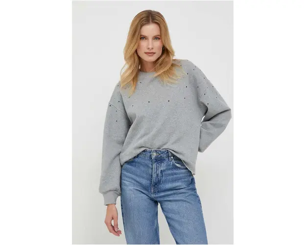 Pepe Jeans hanorac de bumbac Caroline femei, culoarea gri, cu imprimeu