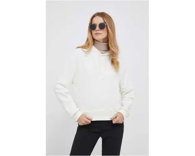 Pepe Jeans bluza Nanette femei, culoarea bej, cu gluga, cu imprimeu