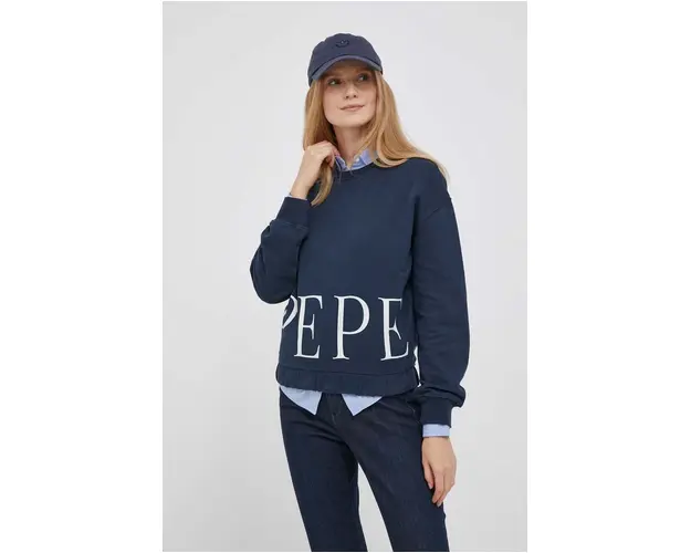Pepe Jeans hanorac de bumbac Victoria femei, culoarea albastru marin, cu imprimeu
