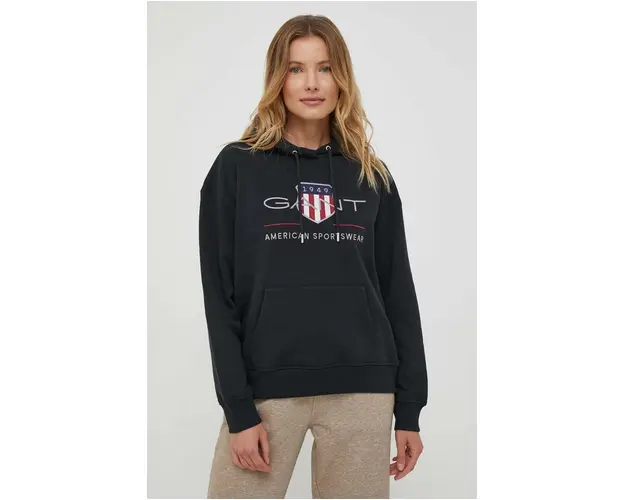 Gant bluza femei, culoarea negru, cu gluga, cu imprimeu