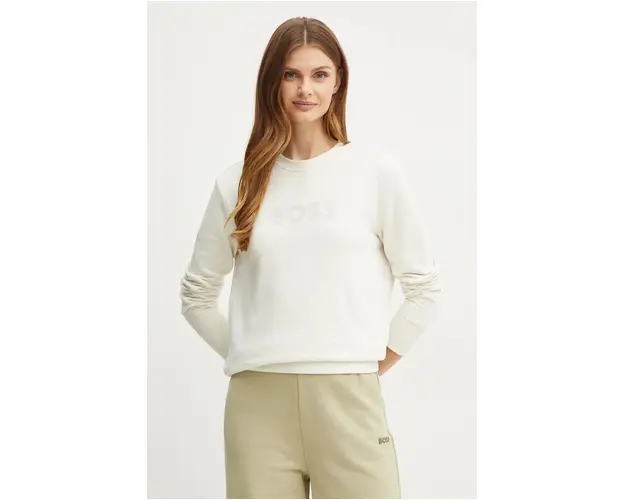 Boss Orange hanorac de bumbac BOSS ORANGE femei, culoarea alb, cu imprimeu