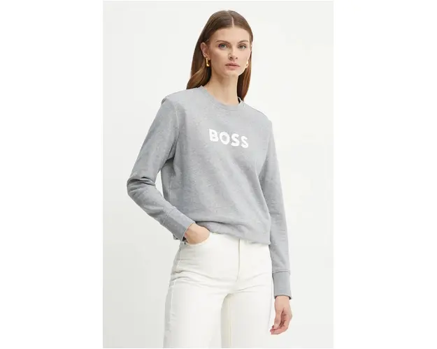 Boss Orange hanorac de bumbac BOSS ORANGE femei, culoarea gri, cu imprimeu
