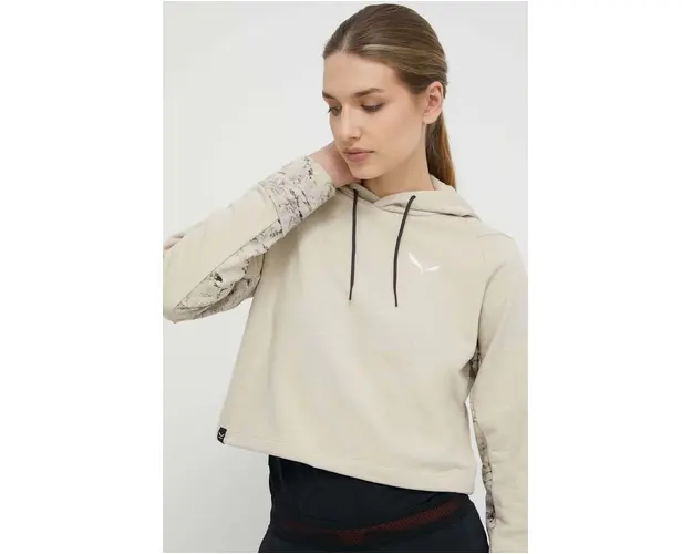 Salewa hanorac Lavaredo Hemp culoarea bej, cu gluga, cu imprimeu