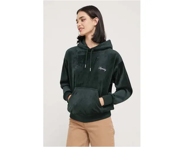 Superdry bluza femei, culoarea verde, cu gluga, neted
