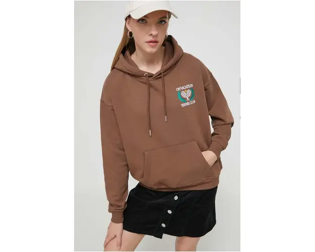 On Vacation bluza femei, culoarea maro, cu gluga, cu imprimeu