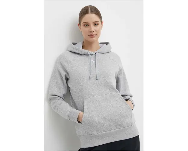 Under Armour bluza femei, culoarea gri, cu gluga, neted