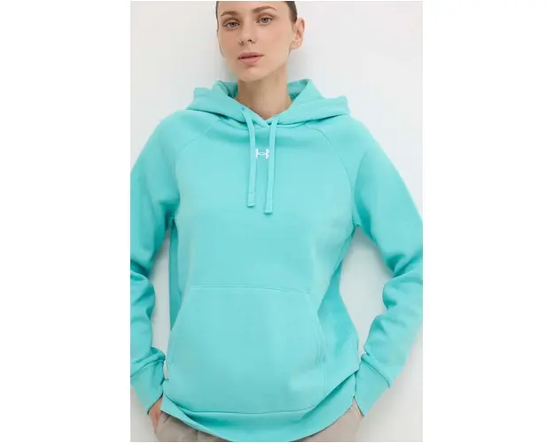 Under Armour bluza femei, culoarea turcoaz, cu gluga, neted