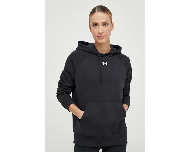 Under Armour bluza femei, culoarea negru, cu gluga, neted