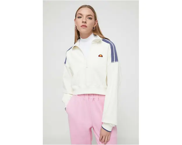Ellesse hanorac de bumbac femei, culoarea bej, cu imprimeu