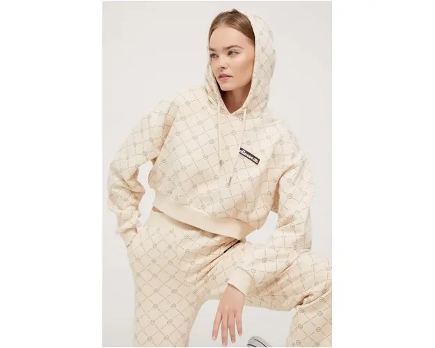 Ellesse bluza femei, culoarea bej, cu gluga, modelator