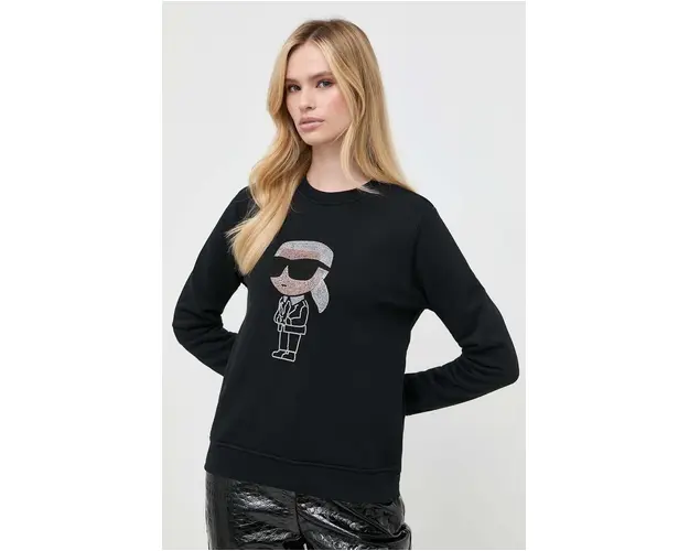 Karl Lagerfeld bluza femei, culoarea negru, cu imprimeu
