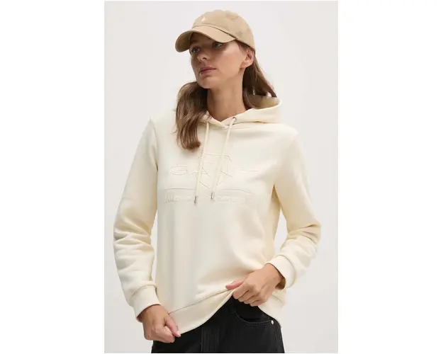 Gant bluza femei, culoarea bej, cu gluga, neted