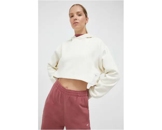 Reebok Classic bluza femei, culoarea bej, cu gluga, neted