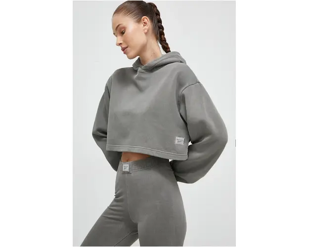 Reebok Classic bluza femei, culoarea gri, cu gluga, neted