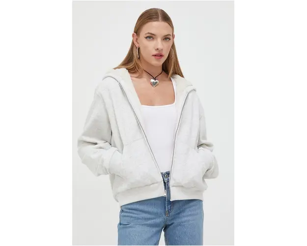 Hollister Co. bluza femei, culoarea gri, cu gluga, melanj