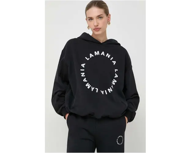 La Mania bluza femei, culoarea negru, cu gluga, cu imprimeu