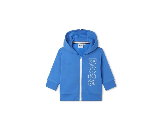 BOSS bluza bebe culoarea albastru marin, cu gluga, cu imprimeu