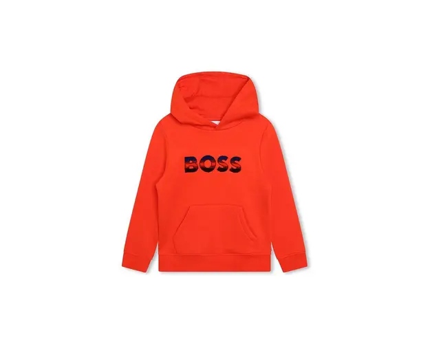 BOSS bluza copii culoarea rosu, cu gluga, cu imprimeu