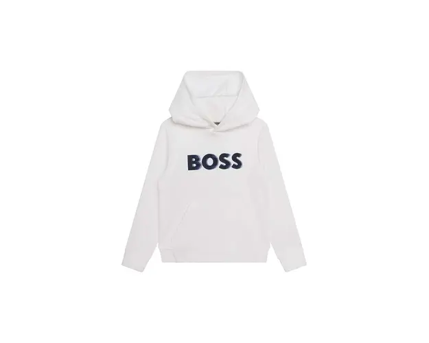 BOSS bluza copii culoarea alb, cu gluga, cu imprimeu