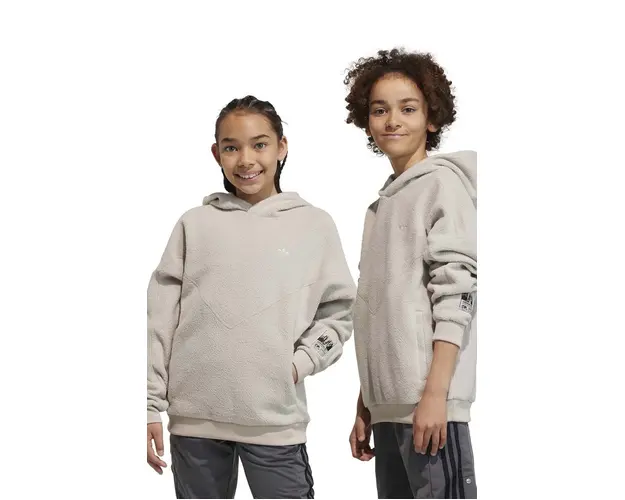 adidas Originals bluza copii culoarea bej, cu gluga, neted