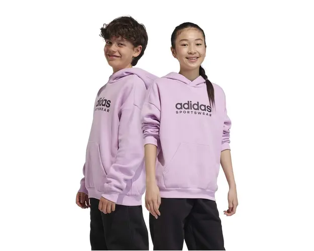 adidas bluza copii culoarea violet, cu gluga, cu imprimeu