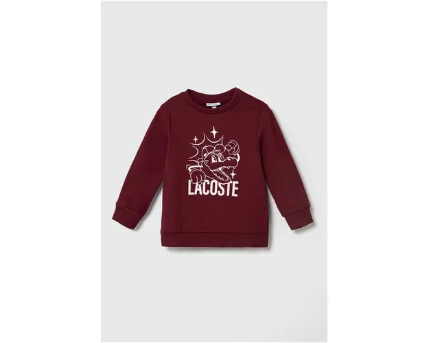 Lacoste hanorac de bumbac pentru copii culoarea bordo, cu imprimeu