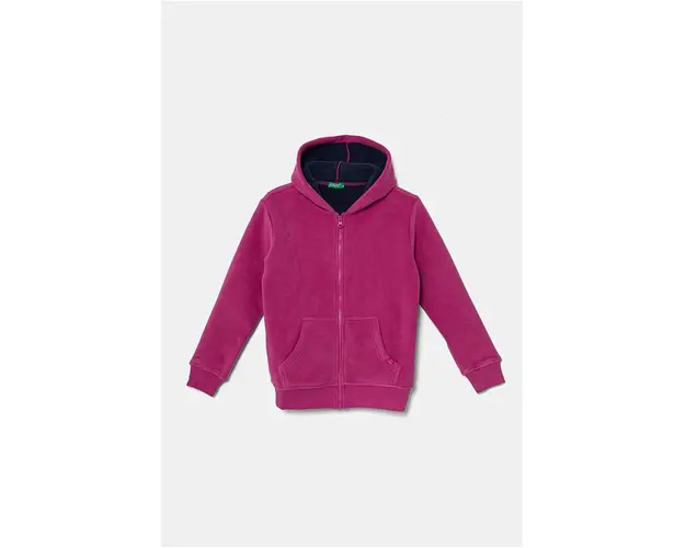 United Colors of Benetton bluza copii culoarea gri, cu gluga, neted