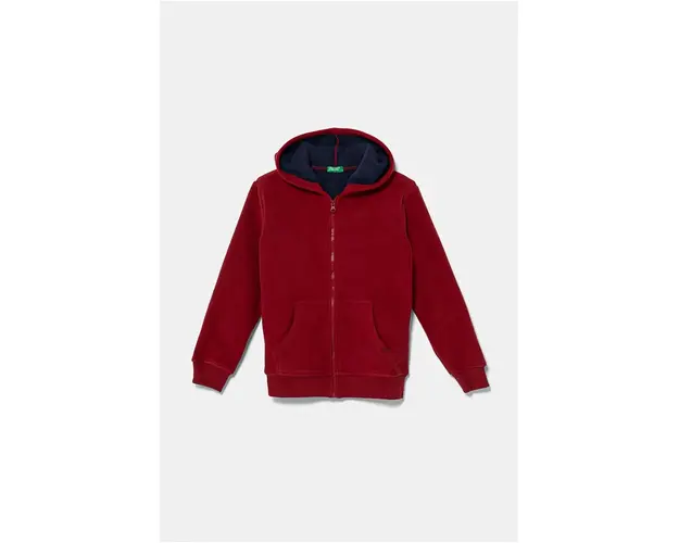 United Colors of Benetton bluza copii culoarea bordo, cu gluga, neted