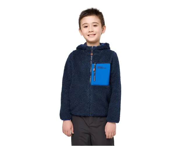 Jack Wolfskin bluza copii ICE CURL HOOD culoarea albastru marin, cu gluga, neted