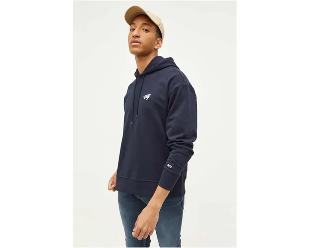 Tommy Jeans bluza barbati, culoarea albastru marin, cu gluga, neted