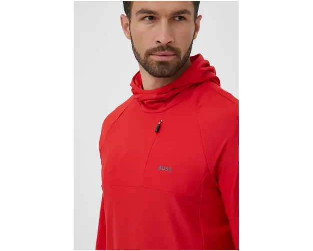 Boss Green bluza BOSS GREEN barbati, culoarea rosu, cu gluga, modelator