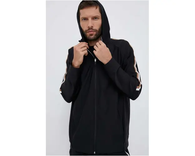 Boss Green bluza BOSS GREEN barbati, culoarea negru, cu gluga, modelator
